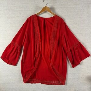 Boho women's XL Red open front Top Lace edges Romantic Feminine Regency Festival